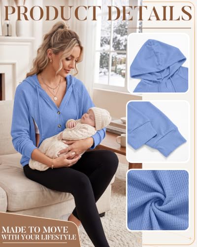 Neer Women's Nursing Hoodies Breastfeeding Shirts - color: Light Blue, size: Small