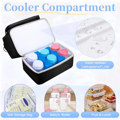 Wearable Breast Pump Bag with Cooler Compartment & Ice Pack & Mat - color: Black
