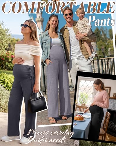Neer 3 Pack Women's Maternity Lounge Wide Leg Pants - color: Light Gray, Dark Gray, Black, size: Medium