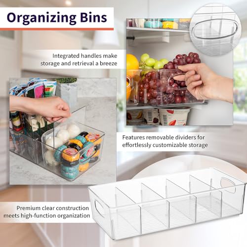 ClearSpace Pantry Storage Bins with Removable Dividers, XL, 2 Pack - size: 15"L x 7.5"W x 3.5"H