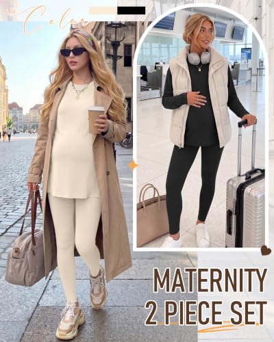 Neer 2 Pack Maternity Pajama Sets 2 Piece Outfits - color: Apricot, Black, size: Medium