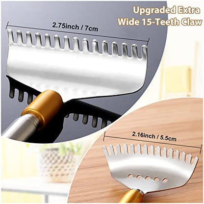 Telescoping Steel Back Scratcher with Wide Claw & Massage Roller - color: Brown-2