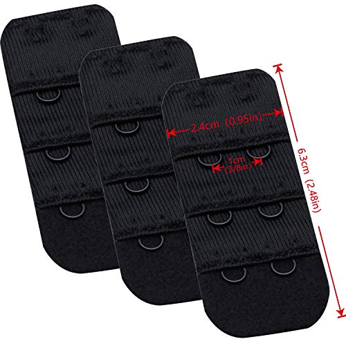 Wingslove Womens Bra Extender Bra Band Breathing room 3pcs-Pack Multi-size - color: Black, 2 Hook 3/8 Inch