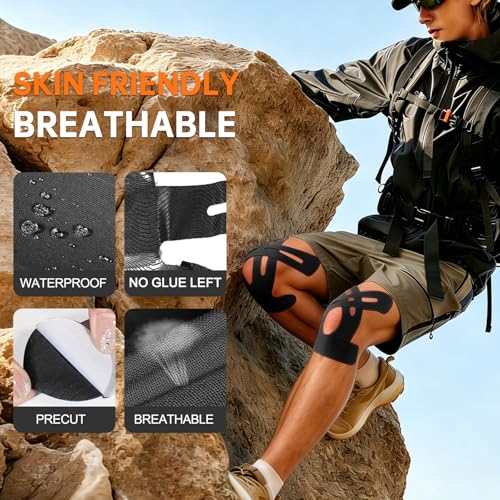 Precut Kinesiology Tape for Knees, 20 Pcs, Black - color: Black, size: 20 Pcs