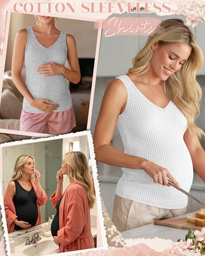 Neer 4 Pack Maternity Ribbed Tank Tops - color: White, Light Heather Gray, Dark Heather Gray, Black, size: Small