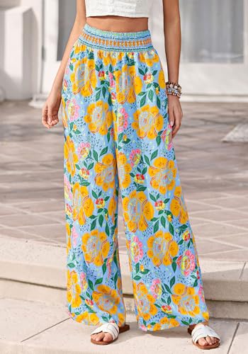 BTFBM Floral Summer Wide Leg Pants Woman 2026 - color: Light Blue, size: Medium