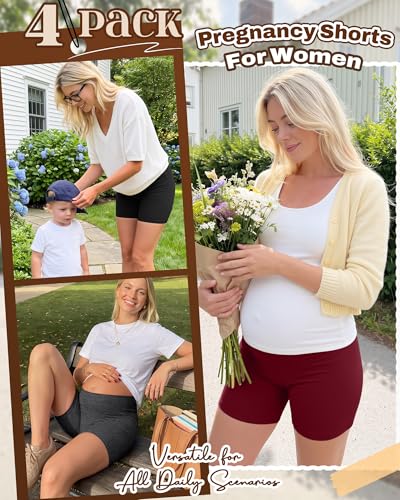 4 Pack Maternity Shorts - color: Burgundy, Mixed Black, Black, Black, size: X-Large