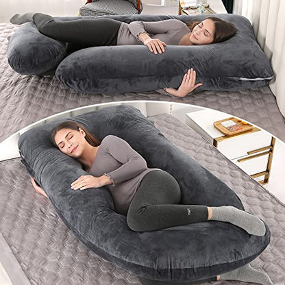 Elover U Shaped Pregnancy Pillow,Full Body Maternity Support - color: Velvet -Black