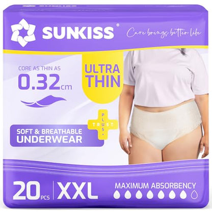 SUNKISS Ultra Thin Incontinence Underwear for Women, Unscented, XXL, 20 Ct - size: XXLarge (20 Count)