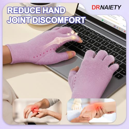 DRNAIETY 2-Pair Arthritis Compression Gloves for Hand Arthritis, Fingerless - color: Purple, size: X-Large
