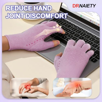 DRNAIETY 2-Pair Arthritis Compression Gloves for Hand Arthritis, Fingerless - color: Purple, size: X-Large