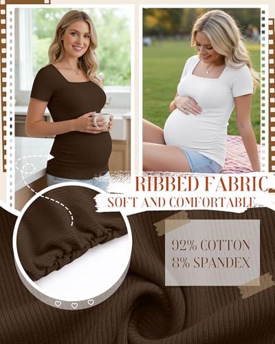 Huukeay 4 Pack Women's Short Sleeve Maternity Shirts - color: Black, Navy Blue, Brown, White, size: X-Large