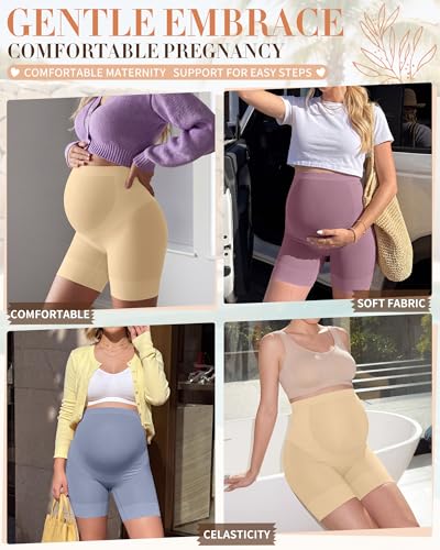 3 Pack Maternity Shapewear Shorts - color: Nude, Gray Purple, Blue Gray, size: Medium