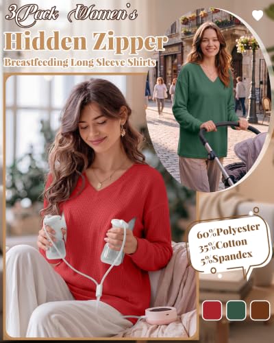 3 Pack Women's Nursing Tops, 3-Color, Large