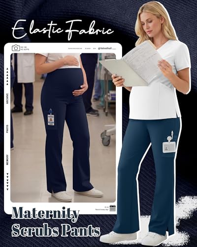 2 Pack Women's Maternity Wide Leg Cargo Scrub Pants - color: Emerald Green, Navy Blue, size: Small