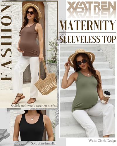 Xaatren 4 Pack Women's Maternity Tank Tops - color: Army Green, Brown, White, Black, size: Medium