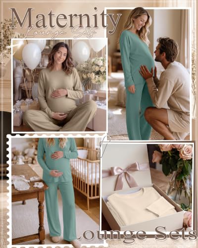 Huukeay 2 Pack Maternity Long Sleeve Pajamas Sets - color: Gray Green, Khaki, size: Large