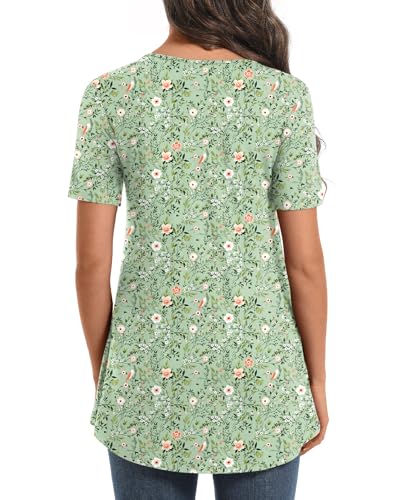 Maternity Tops for Women Summer Pleated Shirt - color: Green Flower, size: Small