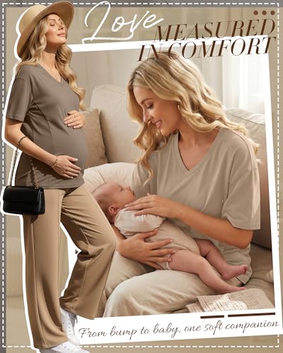 4 Pack Women's Oversize Nursing Tops - color: Khaki, Light Brown, Light Gray, Black, size: XX-Large