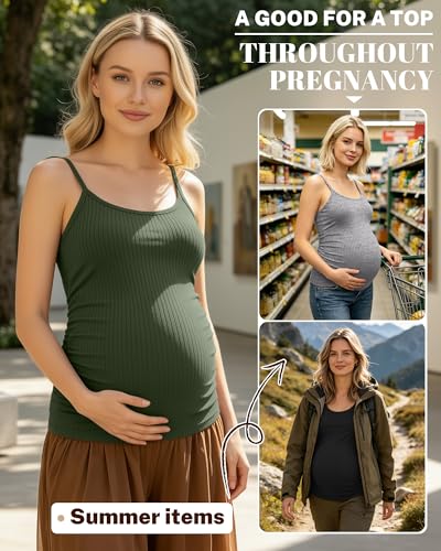 3 Pack Women's Maternity Tank Tops - color: Army Green, Light Mixed Gray, Black, size: Large