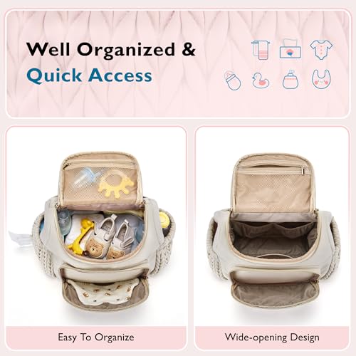 mommore Diaper Bag Backpack, Stylish Mini Baby Bag with Changing Pad - color: Light Cream, size: Small