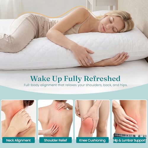 Oubonun Full Body Pillow for Side Sleeper, Adjustable Firm Long Bed Pillow - color: White-white Side