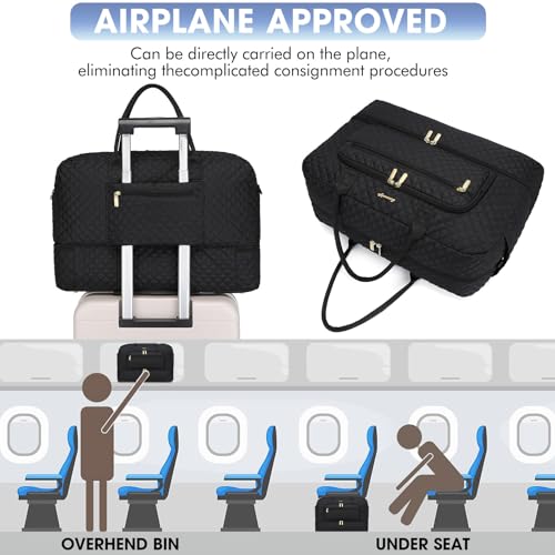 Large Travel Duffle Bags for Women: 35L Weekender Bag with Shoe Compartment - color: Black 01