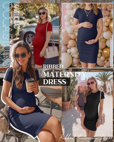 3 Pack Women's Cotton Maternity Dresses - color: Wine Red, Navy Blue, Black, size: Small