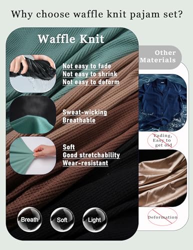 Ekouaer Womens Waffle Knit Pajama Sets Soft Short Sleeve Button Up Pjs - color: Strong Blue, size: XX-Large