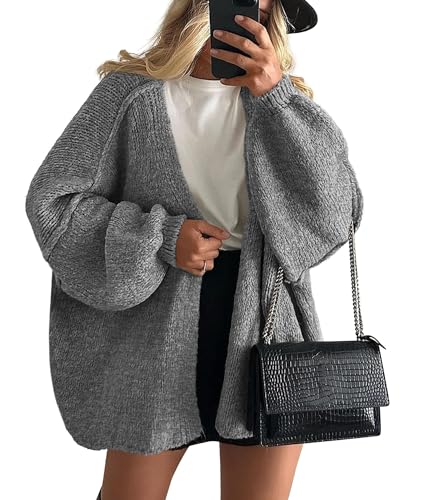 PRETTYGARDEN Womens Open Front Oversized Cardigan Sweaters - color: Grey, size: Small