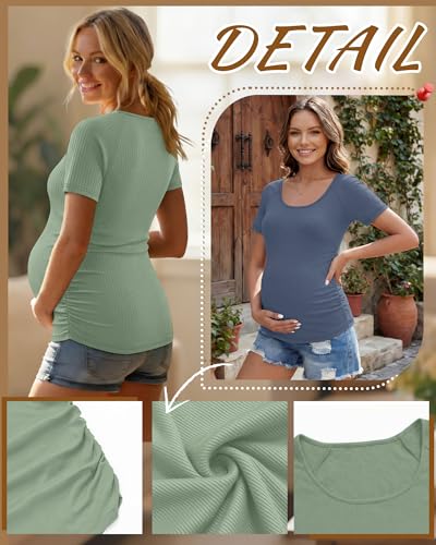 3 Pack Women's Maternity Tops - color: Pink, Gray Green, Hazy Blue, size: Medium
