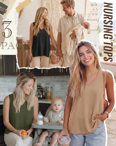 3 Pack Womens Maternity Nursing Tank Top - color: Khaki, Army Green, Black, size: X-Large