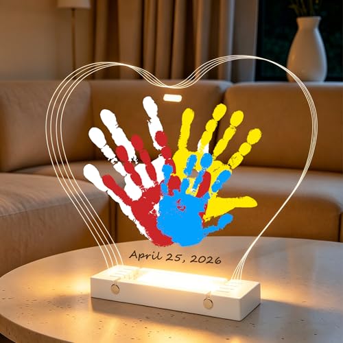 Bixinyo Family Handprint Kit with Light, Baby Hand and Footprint Kit, DIY Craft Keepsake, Family Gifts for Mom, New Parents, Mother's Day, Adoption, Baby Shower Gifts for Boys & Girls (Heart, White) - color: White, style: Heart
