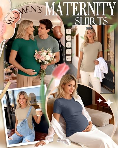Ficerd 3 Pack Women's Short Sleeve Maternity Shirts - color: Jade Green, Hazy Blue, Khaki, size: Medium