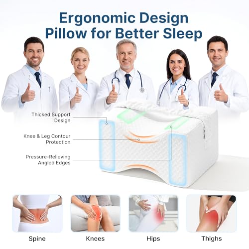 UJPFEO Knee Pillow for Side Sleepers,Leg Pillow for Sciatica,Back,HIPS,Knees,Joints Pain Relief,Pillows for Between Legs While Sleeping Spine Alignment Support & Relieves Pressure,White - color: White