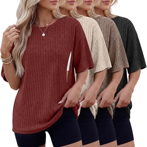 Huukeay 4 Pack Women's Nursing Shirts - color: Dark Red, Cream, Light Coffee, Black, size: Medium