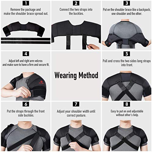 Kuangmi Double Shoulder Support Brace Strap Wrap Neoprene Protector,M - size: Medium