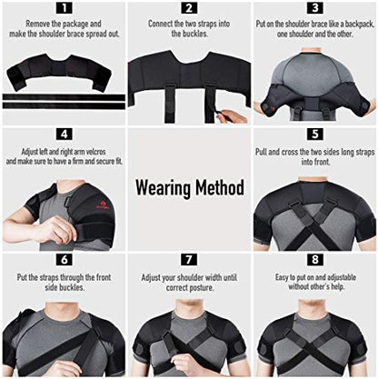 Kuangmi Double Shoulder Support Brace Strap Wrap Neoprene Protector,M - size: Medium
