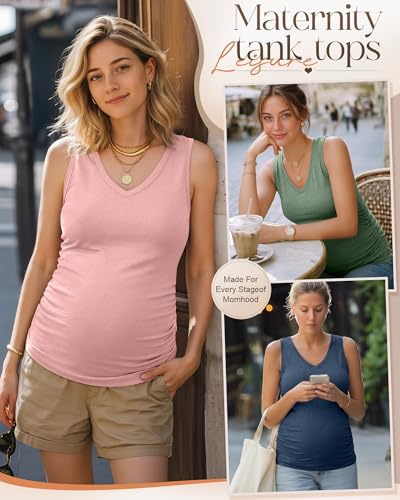 3 Pack Maternity Tank Tops - color: Gray Blue, Light Pink, Light Green, size: Large