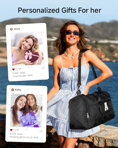 Elilier Birthday Gifts for Women, Personalized Weekender Bag, Letter B - color: Blue, style: B