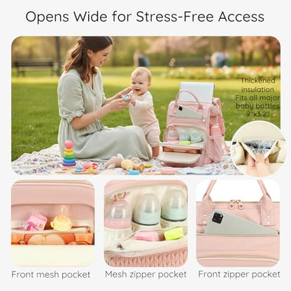 AIJIEKE Large Diaper Bag Backpack, Extra Wide Travel Diaper Bag, Pink - color: Pink