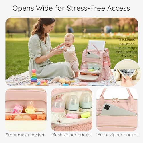 AIJIEKE Large Diaper Bag Backpack, Extra Wide Travel Diaper Bag, Pink - color: Pink