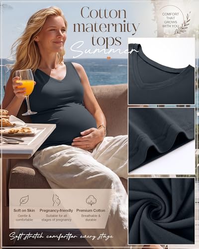 3 Pack Maternity Tank Tops - color: Charcoal Gray, Beige, Brown, size: Medium