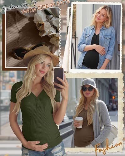 3 Pack Women's Maternity Shirts - color: Army Green, Coffee, Black, size: Medium