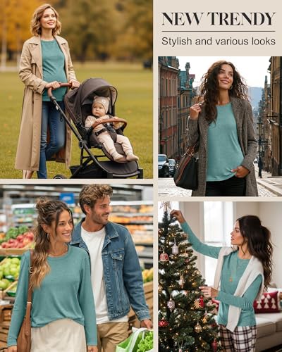 Women's Cotton Modal Maternity Nursing Tops - color: Heather Green, size: Large