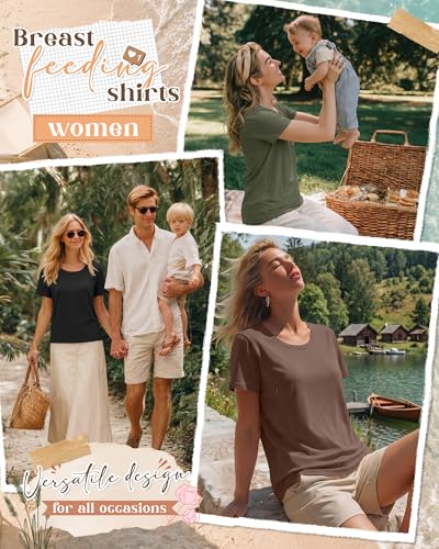 3 Pack Nursing Tops for Women - color: Army Green, Brown, Black, size: Large