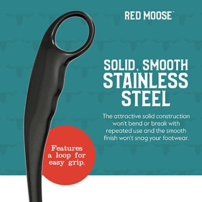Red Moose Shoe Horn Long Handle Metal 24 inch - Durable and Sturdy for Shoes and Boots - color: Black
