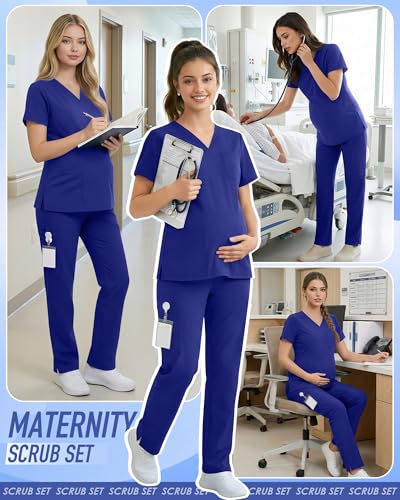 Women's Maternity Scrub Set - color: Royal Blue, size: X-Large