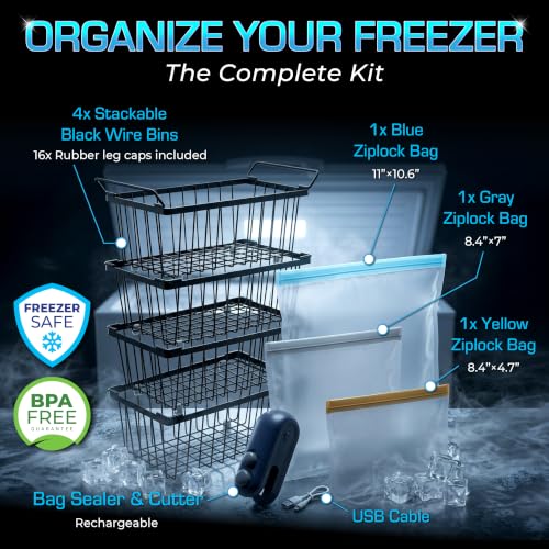 Freezer Organizer Bins 4-Pack, Fits Most 5–7 Cu. Ft. - Black - color: Black