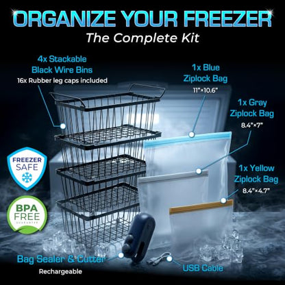 Freezer Organizer Bins 4-Pack, Fits Most 5–7 Cu. Ft. - Black - color: Black